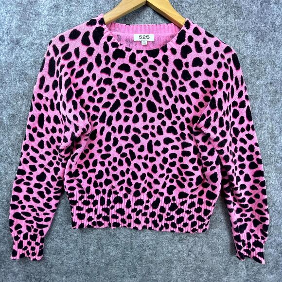 525 America Sweater Womens XS Pink Leopard Spots Barbie Mob Wife Maximalist - Picture 1 of 6